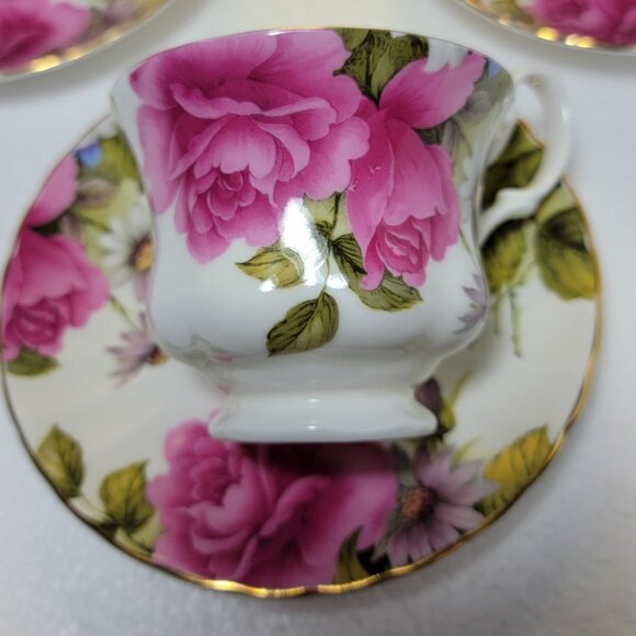 Royale Garden Staffordshire Fine Bone China Teacups and Saucers - Picture 2 of 7
